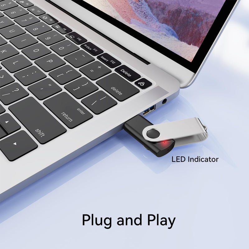 JUANWE 64GB USB Flash Drive 2 Packs, 2.0 Thumb Drive Foldable USB Storage Flash Drive Memory Stick with Lanyard Hole, Jump Drive Pen Drive Zip Drive Portable Flashdrive for PC/Tablet/Mac/Car, Black - Image 2